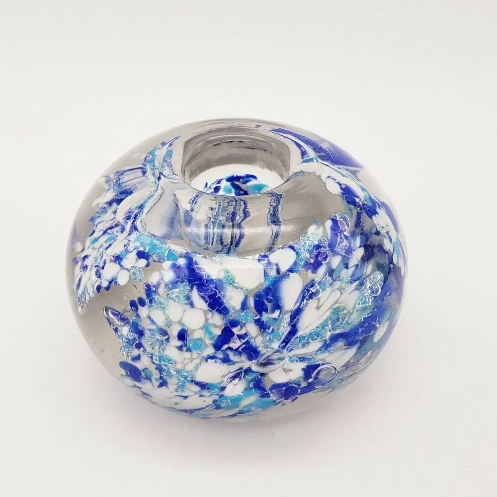 The Millefiori Collection Candle Holder Light Catcher Glass Blue Hand Blown